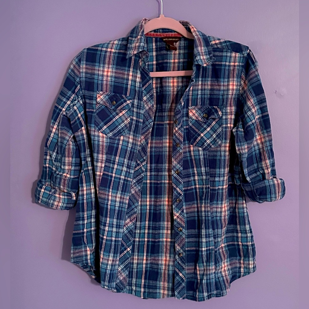 Bit & Bridle Blue & Pink Flannel